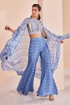 Shop_Mandira Wirk_Blue Chiffon Printed Floral Close Round Cape With Sharara Set _Online_at_Aza_Fashions