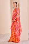 Shop_Mandira Wirk_Pink Chiffon Printed V Neck Kaftan Kurta And Sharara Set_at_Aza_Fashions