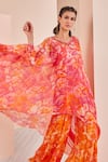 Buy_Mandira Wirk_Pink Chiffon Printed V Neck Kaftan Kurta And Sharara Set_Online_at_Aza_Fashions