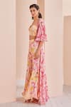 Buy_Mandira Wirk_Pink Chiffon Printed Floral V Neck Sharara Set With Cape _Online_at_Aza_Fashions