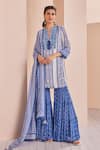 Buy_Mandira Wirk_Blue Crepe Printed Floral Notched Short Kurta Sharara Set _at_Aza_Fashions