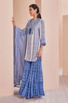 Buy_Mandira Wirk_Blue Crepe Printed Floral Notched Short Kurta Sharara Set _Online_at_Aza_Fashions