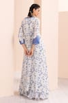 Mandira Wirk_Blue Crepe Printed Floral V Neck Asymmetric Kurta And Sharara Set_Online_at_Aza_Fashions