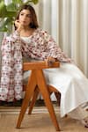 Kapraaaha_White Kurta Cotton Semi Round Wild Flora Hand Block Print Pant Set  _Online_at_Aza_Fashions