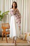 Kapraaaha_White Kurta Cotton Semi Round Wild Flora Hand Block Print Pant Set  _at_Aza_Fashions