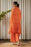 Shop_Kapraaaha_Orange Muslin Round Floral Lace Embellished Kurta Palazzo Pant Set  _at_Aza_Fashions