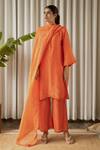 Buy_Kapraaaha_Orange Muslin Round Floral Lace Embellished Kurta Palazzo Pant Set  _Online_at_Aza_Fashions
