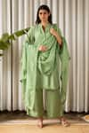 Buy_Kapraaaha_Green Muslin Round Bloom Lace Embellished Kurta Palazzo Pant Set  _at_Aza_Fashions