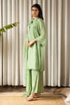 Kapraaaha_Green Muslin Round Bloom Lace Embellished Kurta Palazzo Pant Set  _Online_at_Aza_Fashions