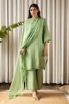 Buy_Kapraaaha_Green Muslin Round Bloom Lace Embellished Kurta Palazzo Pant Set  _Online_at_Aza_Fashions