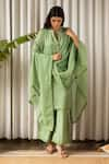 Kapraaaha_Green Muslin Round Bloom Lace Embellished Kurta Palazzo Pant Set  _at_Aza_Fashions