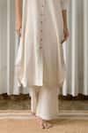 Buy_Kapraaaha_Off White Cotton Collar Self Striped Dobby Weave Tunic Kurta With Pant _Online_at_Aza_Fashions
