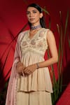 Shop_Shreeka_Beige Georgette, Viscose, Tissue, Organza Floral Peplum Kurta Sharara Set _Online_at_Aza_Fashions