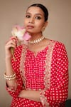 Buy_Pink City by Sarika_Red Silk Printed Bandhej Notched Kurta And Draped Trouser Set  _Online