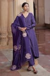 Shop_Pink City By Sarika_Purple Silk, Chanderi, Organza Zari, Embroidery V-neck Kurta Set _Online_at_Aza_Fashions