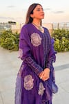 Pink City By Sarika_Purple Silk, Chanderi, Organza Zari, Embroidery V-neck Kurta Set _at_Aza_Fashions