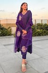 Buy_Pink City By Sarika_Purple Silk, Chanderi, Organza Zari, Embroidery V-neck Kurta Set 
