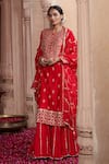 Buy_Pink City by Sarika_Red Kurta Silk Chanderi Embroidered Zari Round Sharara Set _at_Aza_Fashions