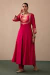 Buy_Pink City by Sarika_Pink Silk Chanderi Embroidered Zari Round Anarkali Pant Set 