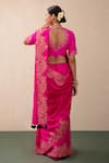 Shop_Pink City by Sarika_Pink Silk Chanderi Embroidered Resham High Neck Saree With Blouse  _at_Aza_Fashions