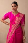 Shop_Pink City by Sarika_Pink Silk Chanderi Embroidered Resham High Neck Saree With Blouse  _Online_at_Aza_Fashions