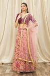 Shop_Nazaakat By Samara Singh_Wine Net Floral Blossom Lehenga Set With Zari Border Blouse_Online_at_Aza_Fashions