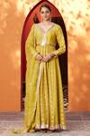 Buy_HOUSE OF SUPRIYA_Yellow Anarkali - Brocade And Raw Silk Embroidered V Neck Set _at_Aza_Fashions