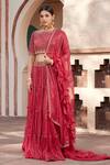 Buy_House Of Supriya_Red Silk, Georgette Embroidery Boat Neck Shimmer Tiered Lehenga Set _at_Aza_Fashions