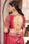 Shop_House Of Supriya_Red Silk, Georgette Embroidery Boat Neck Shimmer Tiered Lehenga Set _at_Aza_Fashions