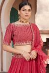Buy_House Of Supriya_Red Silk, Georgette Embroidery Boat Neck Shimmer Tiered Lehenga Set _Online_at_Aza_Fashions