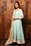 Buy House Of Supriya Green Silk, Georgette, Viscose, Organza Embroidery V-neck Floral Anarkali Set at Aza Fashions Buy_House Of Supriya_Green Silk, Georgette, Viscose, Organza Embroidery V-neck Floral Anarkali Set _at_Aza_Fashions