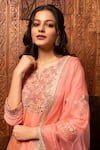 Buy_HOUSE OF SUPRIYA_Pink Kurta Embroidered Floral Notched Silk Chanderi Palazzo Set _Online_at_Aza_Fashions