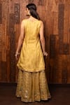Shop_House Of Supriya_Yellow Organza Embroidery, Sequins V-neck Slit Kurta And Sharara Set _at_Aza_Fashions