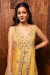Buy_House Of Supriya_Yellow Organza Embroidery, Sequins V-neck Slit Kurta And Sharara Set _Online_at_Aza_Fashions