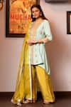 HOUSE OF SUPRIYA_Green Kurta Silk Georgette Embroidery Gota Round Tulip Bloom Pant Set _Online_at_Aza_Fashions