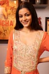 Buy_House Of Supriya_Orange Silk, Georgette, Organza Sequins, Embroidery Scoop Floral Kurta Set _Online_at_Aza_Fashions