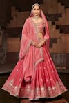 Buy_House Of Supriya_Pink Silk, Organza Embroidery Sweetheart Neck Plumeria Bridal Lehenga Set _at_Aza_Fashions