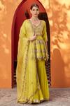 Buy_House Of Supriya_Yellow Organza, Embroidery Sweetheart Tulip Garden Kurta Sharara Set _at_Aza_Fashions
