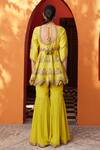 Shop_House Of Supriya_Yellow Organza, Embroidery Sweetheart Tulip Garden Kurta Sharara Set _at_Aza_Fashions
