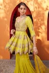 House Of Supriya_Yellow Organza, Embroidery Sweetheart Tulip Garden Kurta Sharara Set _Online_at_Aza_Fashions