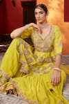 Buy_House Of Supriya_Yellow Organza, Embroidery Sweetheart Tulip Garden Kurta Sharara Set _Online_at_Aza_Fashions