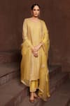 Buy_House Of Supriya_Yellow Georgette, Silk Organza Embroidery Split V-neck Hand Kurta Pant Set _at_Aza_Fashions