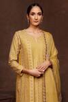 Buy_House Of Supriya_Yellow Georgette, Silk Organza Embroidery Split V-neck Hand Kurta Pant Set _Online_at_Aza_Fashions
