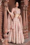 House Of Supriya_Peach Velvet, Silk Organza Beads, Zari Mandala Embroidered Lehenga Set _Online_at_Aza_Fashions