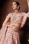 Buy_House Of Supriya_Peach Velvet, Silk Organza Beads, Zari Mandala Embroidered Lehenga Set _Online_at_Aza_Fashions