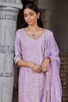 House Of Supriya_Purple Silk, Viscose, Nylon Sequins, Zari, Flower Bloom Kurta Pant Set _Online_at_Aza_Fashions