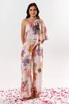 Buy_Aroop Shop India_Pink Cotton, Silk One Shoulder Camilla Printed Jumpsuit _at_Aza_Fashions