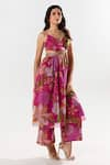 AROOP SHOP INDIA_Magenta Recycled Chiffon Printed Floral V Neck Rosalie Anarkali Pant Set _Online_at_Aza_Fashions