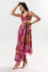 Buy_AROOP SHOP INDIA_Magenta Recycled Chiffon Printed Floral V Neck Rosalie Anarkali Pant Set _Online_at_Aza_Fashions