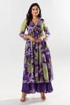 Buy_AROOP SHOP INDIA_Purple Recycled Chiffon Printed Floral V Diana Kurta Flared Pant Set _at_Aza_Fashions